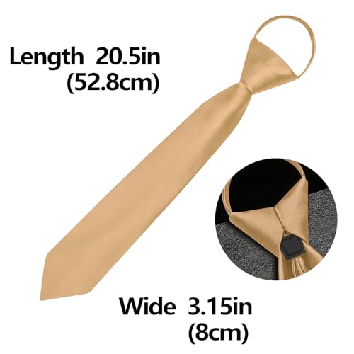 Image of YourTies Zipper Tie for Men Adjustable Pre-tied Satin Neckties and Pocket Square Set Solid Color Business Formal Wedding