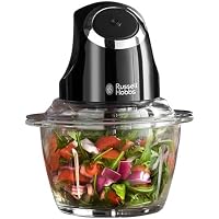 Russell Hobbs Desire Electric Fruit & Vegetable Mini Chopper, 1L glass bowl with 500ml food capacity & storage lid, Dishwasher safe parts, Stainless Steel blades, One touch operation, 200W, 24662
