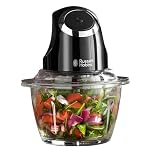 Russell Hobbs Desire Electric Fruit & Vegetable Mini Chopper, 1L glass bowl with 500ml food capacity & storage lid, Dishwasher safe parts, Stainless Steel blades, One touch operation, 200W, 24662