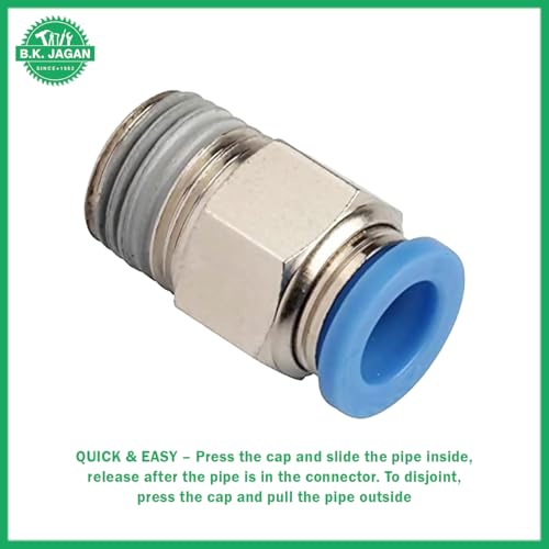 Image of B K JAGAN & CO 1 /2 inch Male Connector Air Push Type Pneumatic Fittings (Pack of 5pcs) (1 /2 inch x 10 mm)