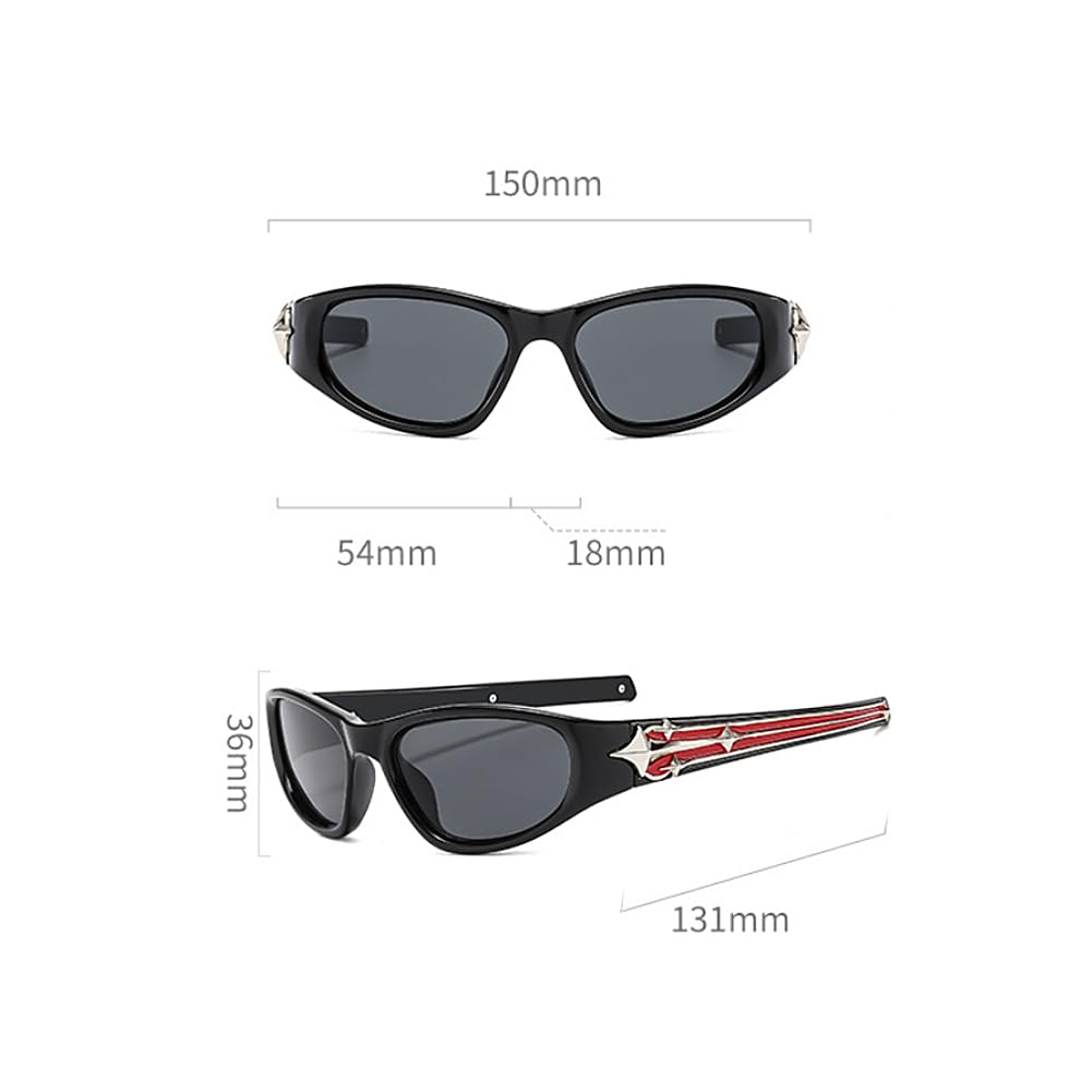 Owalne sportowe okulary przeciwsłoneczne męskie damskie ochrona UV400 nieregularna oprawka gwiazdy zdobione grube zauszniki wiatroszczelne gogle osobowość okulary przeciwsłoneczne na świeżym