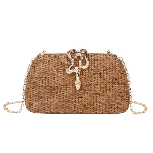 Image of Straw Clutch Purses Summer Beach Purse for Women Woven Vacation Handbags Snake Clasp Straw Beach Bag