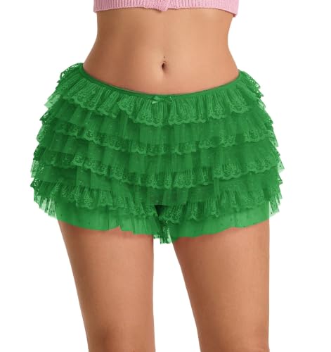 Image of NUFIWI Women Lolita Bloomers Ruffle Shorts Lace Cute Pumpkin Pants Sexy Boyshorts Layered Y2k Mini Shorts Pettipants