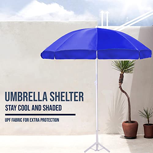 Image of OUTO 7ft /42in Garden Outdoor Umbrella with Stand Foldable Big Size Heavy Duty Waterproof Rain & UV Sun Protection Patio for Balcony Shedding Cantilever & Lawn (7 Feet /42 Inch Rib Arm, Blue)
