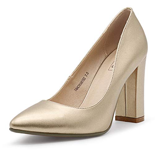 IDIFU Women's IN4 Chunky-HI Block High Heels Closed Pointed Toe Pumps Dress Office Shoes for Women