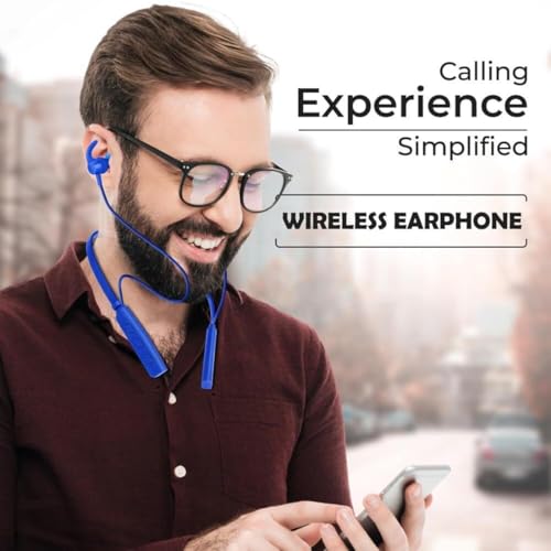 Image of Bouncefit Bluetooth Wireless Neckband, 35H Continuous Playback Battery, Deep Bass, Stereo Sound, HD Calls, Type C Fast Charging, Rich Audio, Bluetooth Neckband with Mic Earphones (Blue)