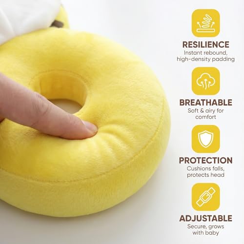 Image of Baby Head Protection Backpack - Soft Lightweight Fall Cushion for Toddlers During Crawling & Walking, Helps Ease Impact from Backward Tumbles(Bee)