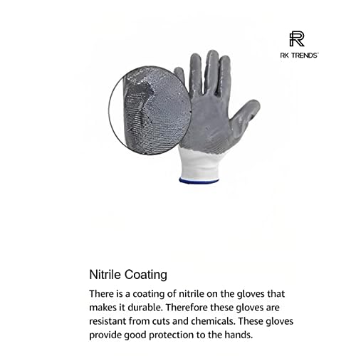 Image of Pack Of 24 Pairs Grey-White Nitrile Coated Safety Gloves - Heavy-Duty Protection for Work and Home