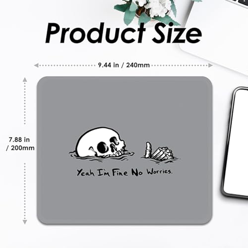 Image of FROGIGO Mouse Pad with Stitched Edges - Funny Skull Mousepad for Women, 9.25 x 7.75 inch Washable Square Desk Pad, Non-Slip Rubber Base, Office Home Laptop Accessories - No Worries Skull