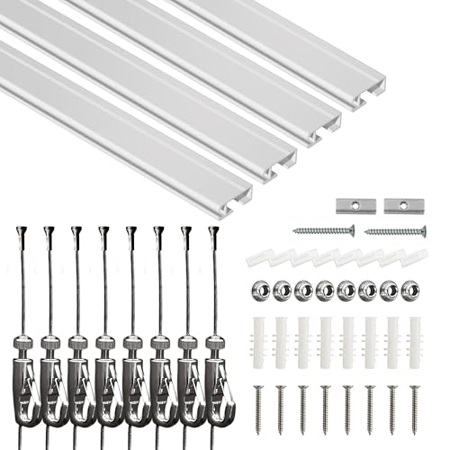 Image of NACETURE 19.69 Ft Picture Hanging System, 4 x 60 Inch Wall Rails | Includes adjustable wires and hooks for frames, photos and wall decor.