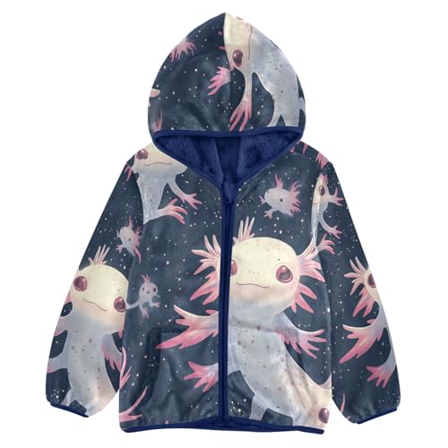Axolotl Space Fantasy Creatures Toddler Fleece Jacket Girl Boys Hooded Fleece Jacket Coat Warm Outwear Zip-up 3-10T