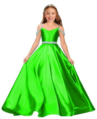 Satin Flower Girl Dresses Beaded Pageant Dress Princess Girls Long Formal Wedding Party Communion Gown