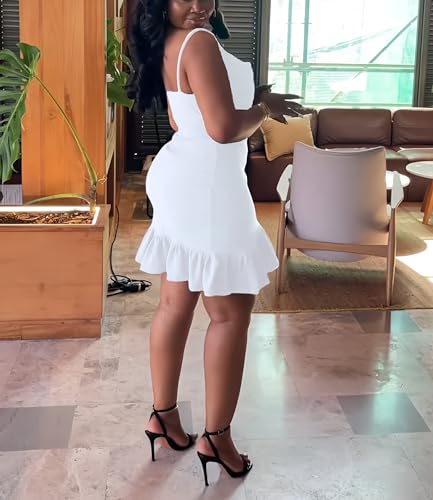 Image of Womens Sexy Sleeveless Bodycon Mini Dress Summer Casual Straps Short Ruffle Dresses Beach Party Club Homecoming