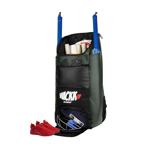 Image of WHACKK Lara 72L | Premium Artificial Vegan Faux Leather Cricket Backpack|KitBag|Adult Size|2 Bat Pocket|Shoe /Helmet Pocket|Fit 18 inch Leg Pad 2 Bottle Holder|Easy Access|Player Senior (Olive Green)