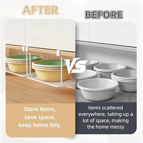 Miniatura 9 de Letuxaamz Cesta Colgante, Organizador Armario Cocina Cestas Almacenaje Baño Cesta Plegable Para Cocina Baño Bajo Estante, Organizador Sin Taladro Para Almacenamiento Instantáneo, 32x19x20cm Blanco