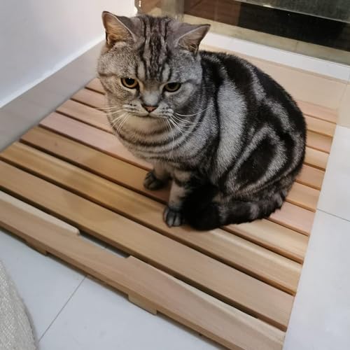 Alfombra de baño de madera noble ELzEy con tabla de drenaje recortada y acabado natural 6