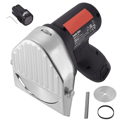 Happybuy Electric Shawarma Knife, 80W Cordless Battery Professional Turkish Knife, Commercial Stainless Steel Gyro Cutter, Doner Kebab Meat Slicer with 2 Blades, ?4/100mm, 0-8mm Adjustable Thickness