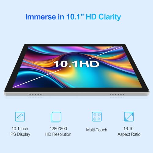 Image of Tablet, 10 inch Android 14 Tablet, Octa-Core Processor, 12GB RAM + 128GB ROM, 1280x800 HD IPS Touchscreen, 6000mAh Battery, 2.4G /5G WiFi 6, BT 5.4, Dual Camera, Metal Body, Sliver