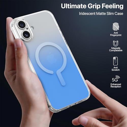 Image of eller sante Maven Magpro Back Cover Case for iPhone 16 Plus Scratch Resistant Camera Screen Protector TPU Shockproof 10ft Drop Protection Support Mag-Safe Wireless Charging- Blue