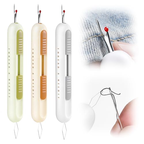 2 in 1 Needle Threader Seam Ripper Tool for Easy Needle Threading and Stitch Removal, Multifunctional Hand Sewing Tools Automatic Threading Tool Stitch Ripper (Beige & Green & White)