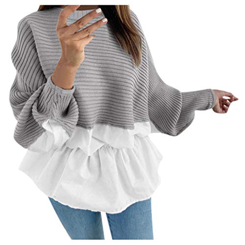 DQANIU Damen Bluse, Damen Langarm Rüschen Rüschen Tops Damen Freizeit Lose Elegante Wilde Pullover T Shirt Bluse Cover