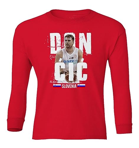 Slovenia Basketball Team World Champinship Doncic Youth Long Sleeve T-Shirt (Red, Youth Medium)