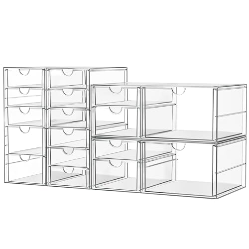 Image of ARSTPEOE Makeup Acrylic Organizer with 17 Drawers(4 Sets), Desk Organizers and Accessories, Clear Makeup Organizer, Dustproof Storage Drawers for Office Art Craft Supplies