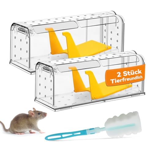 KENNEAS Mausefalle Lebend 4er Pack, Lebendfalle Maus, Wiederverwendbar, Tierfreundliche, Hochsensitive Quick Release, Kontakt mit Mäusen vermeiden - Gartenzubehör(2, Transparent)