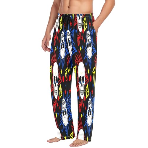 Qilmy Skulls Men's Cotton Pajama Pants, Lightweight Lounge Sleepwear with Drawstring and Pocket4