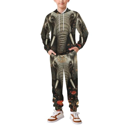 Boys Girls 2 Piece Sets Hoodie and Pants Sweatshirt Set 2 Pieces for Kids, Elephant Vintage