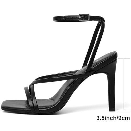 Image of Mostrin Strappy Heels for Women Square Open Toe Lace Up Heeled Sandals Ankle Strap Sexy Stiletto High Heels for Party, Prom, Dating, Wedding