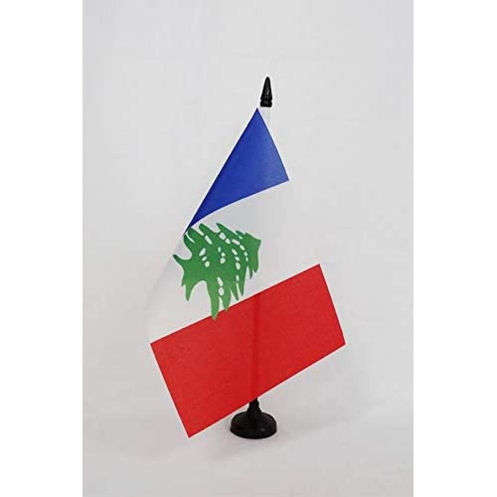 AZ FLAG French Lebanon 1920-1943 Table Flag 5'' x 8'', historic lebanese Office Decoration 100% Polyester 21 x 14 cm