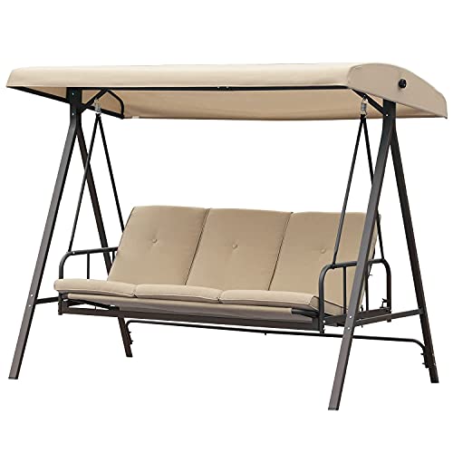Aoodor 2 In 1 Patio Porch Swing Bed Olefin Fabric Fade Resistant Outdoor Converting Adjustable Canopy, Weather Resistant Glider With Removable 3 Seater - Brown #TOP16