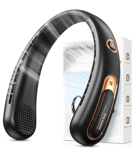 Nackenventilator, 3 Stufen Leise und Leistungsstark Bladeless Halsventilator mit LED-Anzeige, 4000mAh Akku Ventilator USB Aufladbar für 15H, Freihändige Leicht Ventilator Tragbarer für Küche,Unterwegs