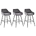 JaHECOME - Set di 3 sgabelli alti da bar in velluto imbottito, con poggiapiedi e braccioli, ideale per la cucina, supporto nero metallico
