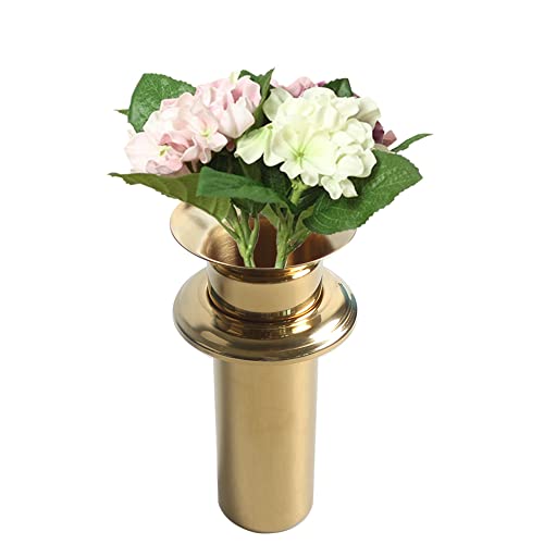 Talea お墓の花立て用 ステンレス花筒ツバ付き，高級ゴールドメッキ花瓶,落とし込み 1個,QS114C004(口径：93MM)