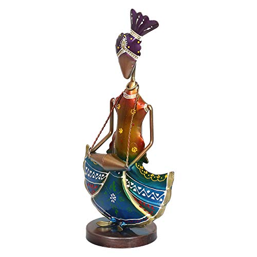 Image of eCraftIndia Tribal Lady Playing Musical Instrument Dholak Decorative Showpiece