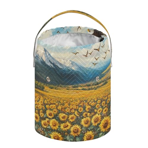 Image of Tatenale Crochet Bag Yarn Bag Knitting Project Bag with Pockets and Handle Portable Yarn Storage Organizer Tangle Free 8.3x11 InchSunflowers Eagles and Mountain40