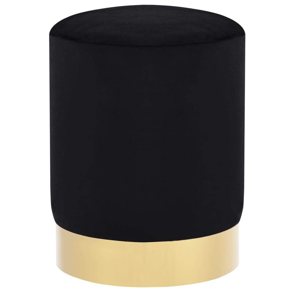 Festnight Hocker Schwarz und Golden Samt Fassform Polsterhocker Sitzhocker Schemel Samthocker Pouf Sitzpouf Velour Fußhocker Rund Blau Golden Samt 26,5x38cm Metall