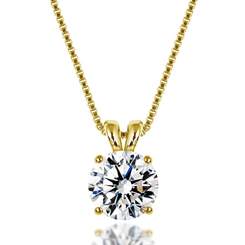 [JEWELRY CASTLE] カットジルコニア 2カラット シンプル一粒ネックレス SV925 K18ゴールド仕上