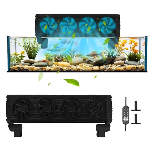 SUPERPAWS Aquarium Chiller Fan, 4 Powerful Fish Tank Cooling Fan with Adjustable 5 Speed Controller 5 Timer Setting, Aquarium Chiller 180° Rotation Aquarium Cooler (4 FANS-Black)