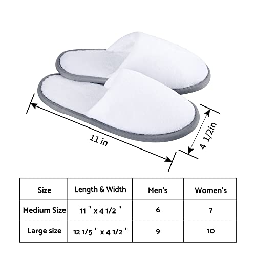 Spa Slippers, (White-6Pairs) Closed Toe Medium Size Disposable Indoor Hotel Slippers, Fluffy Coral Fleece, Padded Sole For Comfort- For Guests, Hotel, Travel, Fits Us Men Size 6 & Women Size 7 #TOP1