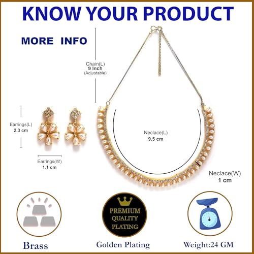 Image of ZENEME Gold-plated and Cubic Zirconia Necklace With Earrings for Women & Girls