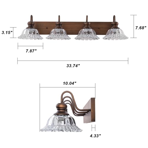 Image of EDISLIVE ORB 4-Light Vintage Vanity Light for Bathroom Bath Wall Light Fixture with Clear Flower Glass Shades 33.74 inch E26 Antique Wall Sconce for Bedroom Hallway Living Room Vanity Mirror