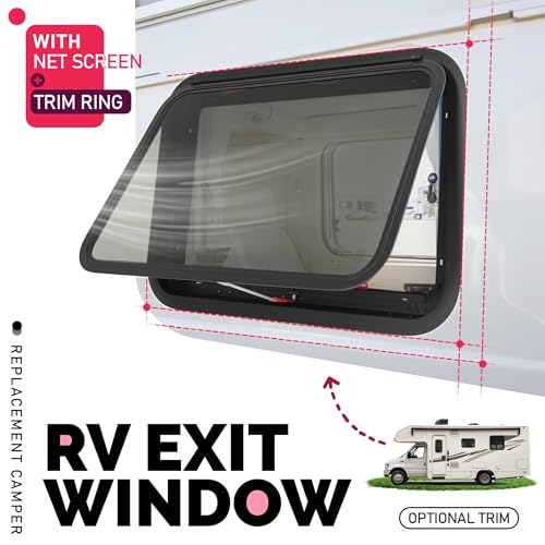 Wutist 30"W x 20"H RV Exit Window Push Out w/Screen & Trim Ring Emergency Tinted Side Window for Camper, Cargo, Horse Trailer Aluminium Tempered Glass Plastic Rubber by WUTIST - Image 2