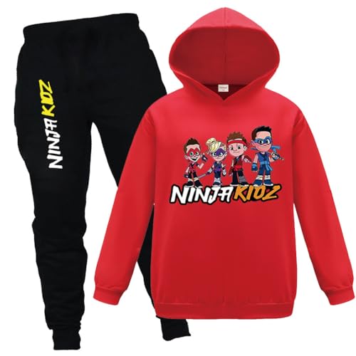 Forlcool Ninja Prints Kids Tracksuits Sweatshirt Kids Outfits Cartoon Hoodies and Pants 2Pcs Sets (Red 7-8 Years 7 Years 8 Years)