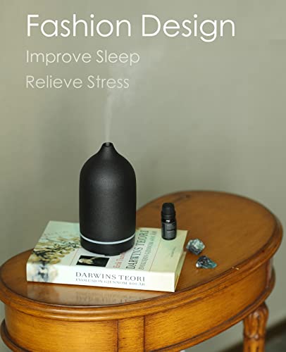 Essential Oil Diffuser,Handcrafted Ceramic Diffuser For Home,Ultrasonic Cool Mist Air Diffuser, 9 Colors Night Light With Timer 100Ml(Black) #TOP3