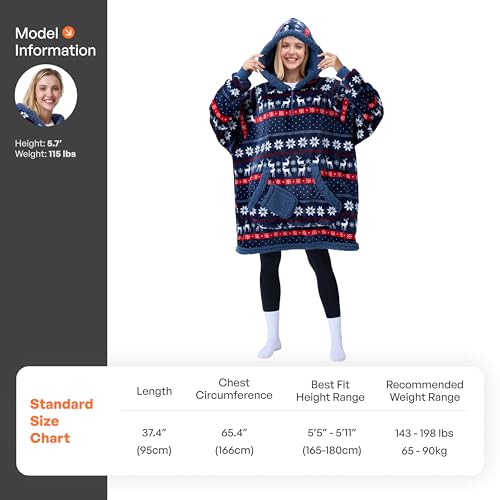 Image of Giggling Getup Wearable Blanket Hoodie for Adults Gifts for Teen Girls Sister Women Sherpa Fleece Printed Hooded Blanket Sweatshirt Warm Cozy with Pocket & Sleeves Blue Christmas Nordic