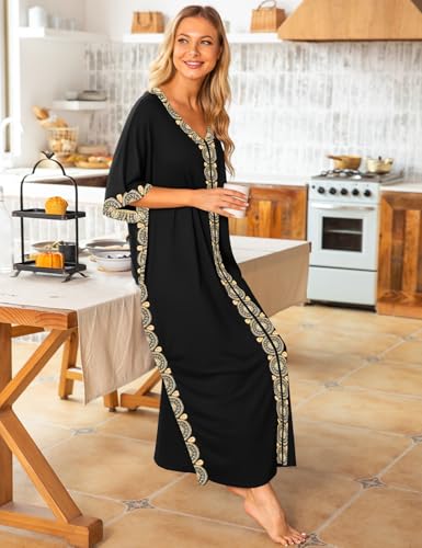 Bloggerlove Women Nightgowns Cotton Caftan House Dress Short Sleeve Sleepwear2