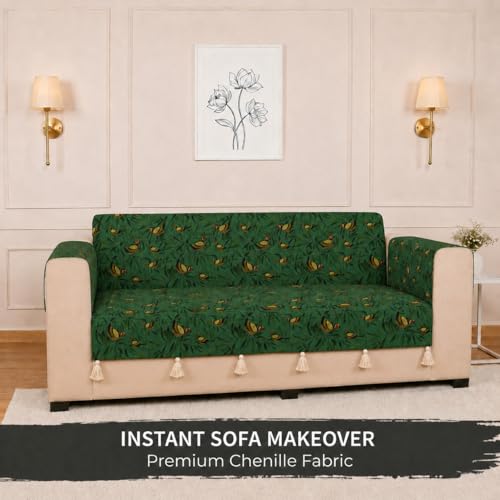 Image of STITCHNEST 'Eden Weaves Collection Series' 3 Seater Sofa Cover | Full Coverage with Armrest Pockets | Elegant Woven Fabric, Decorative Tassels, Washable & Durable for Modern Living